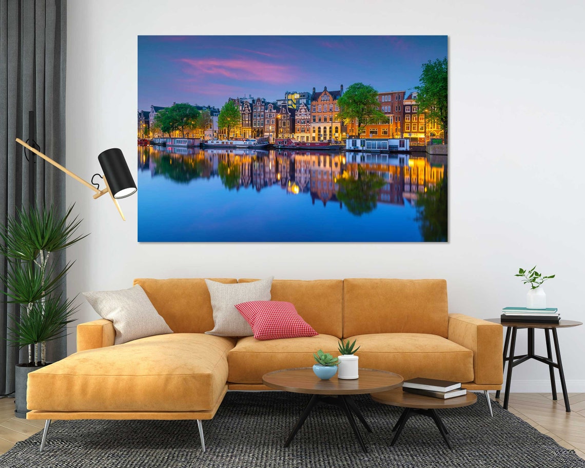 Amsterdam Canal Houses At Twilight Blue Hour Water Reflection Poster - Image 6