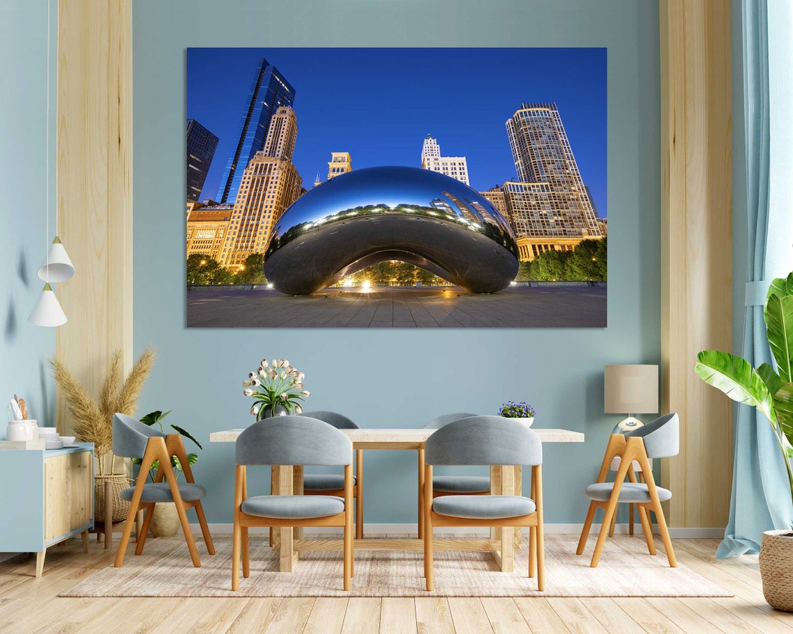 Chicago Cloud Gate Bean Night Lights City Skyline Travel Poster - Image 3