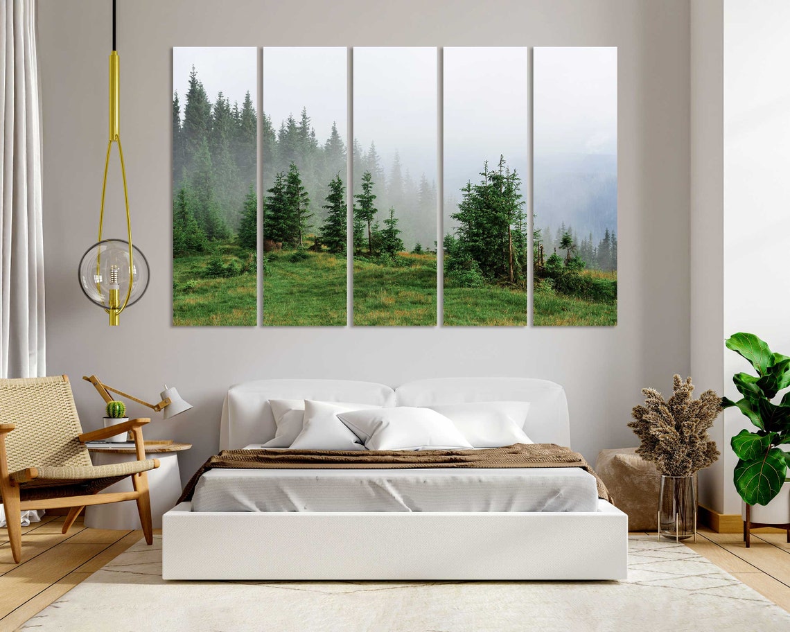 Foggy Pine Forest Misty Mountain Green Hillside Serene View Poster - Image 6