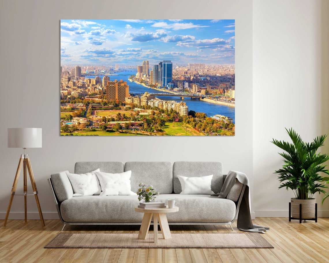 Cairo Egypt Cityscape With Nile River Panoramic View Sunny Day Poster