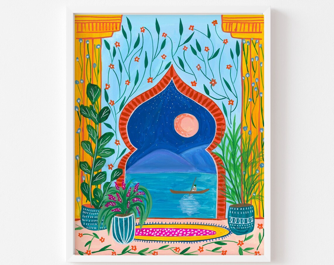 Morocco Botanical Travel Poster, Marrakech Decor