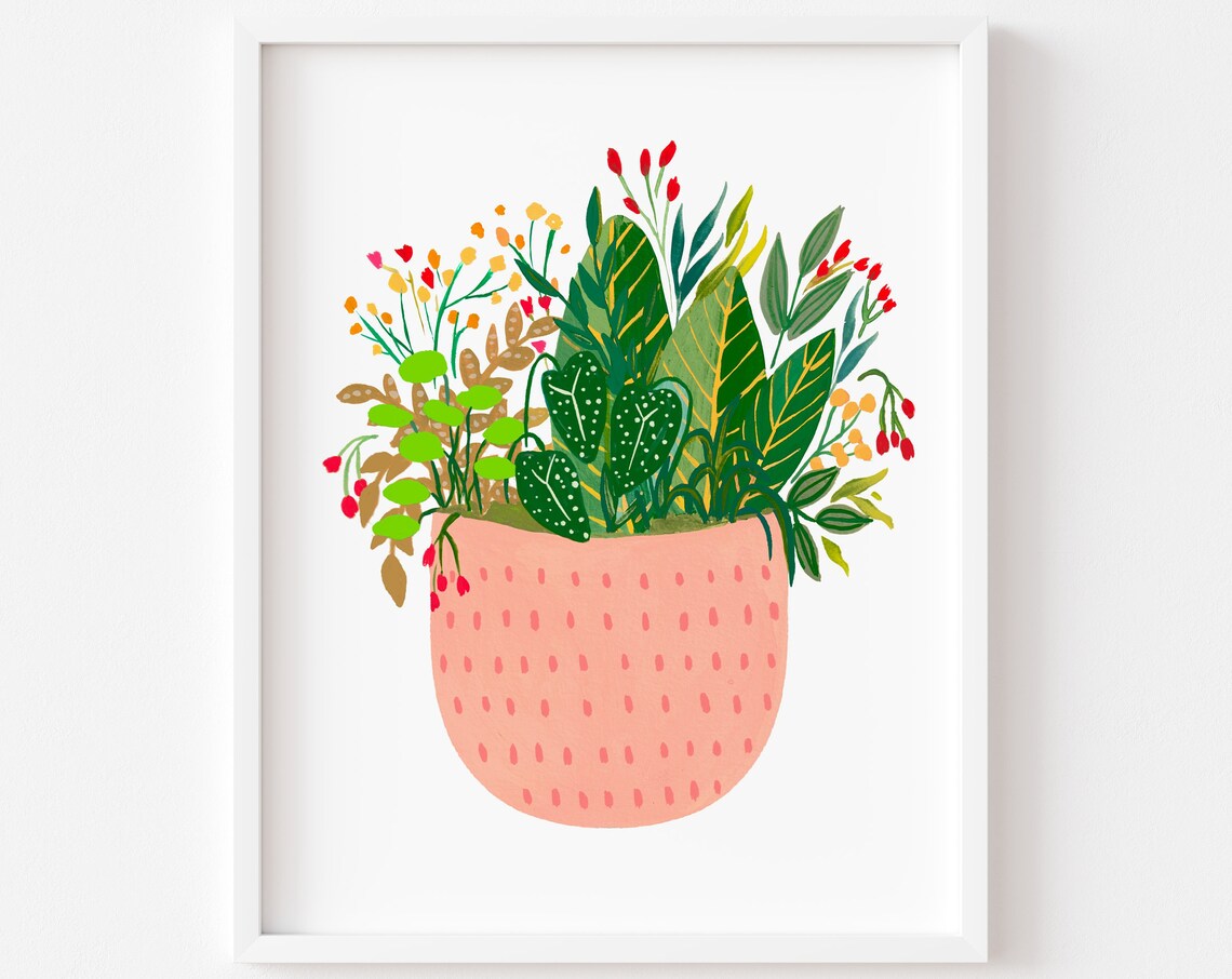 Botanical Plant Art Print, Mid-Century Boho Decor