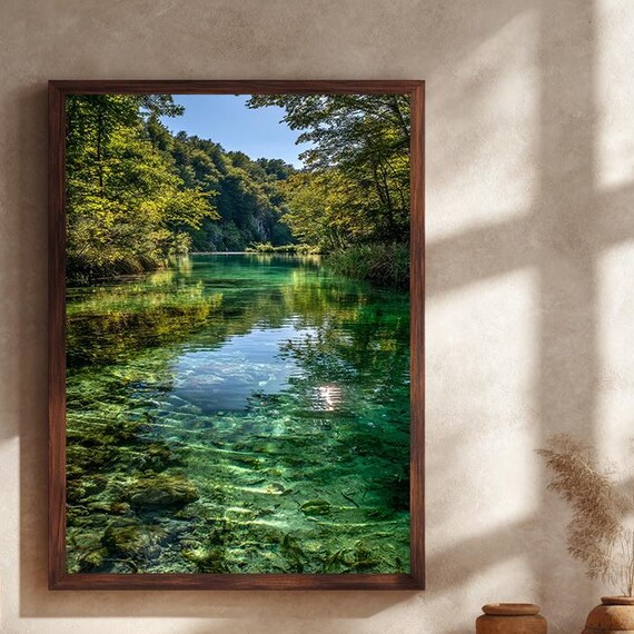 Crystal Clear Forest River Poster Sunlit Green Water In Lush Woodland