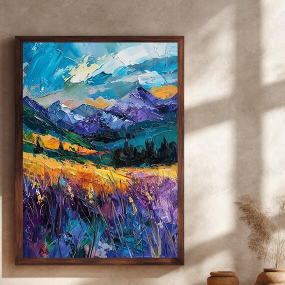 Colorful Mountain Landscape Abstract Canvas Wall Art Bold Impasto Painting Style Nature Scene For Modern Vibrant Home Decor