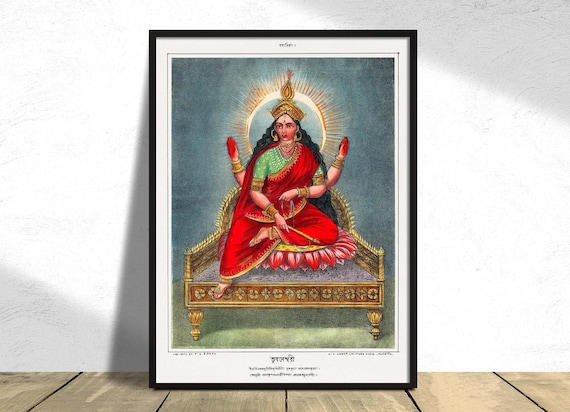 Goddess Bhuvaneshvari on Lotus Throne Vintage Hindu Art Poster