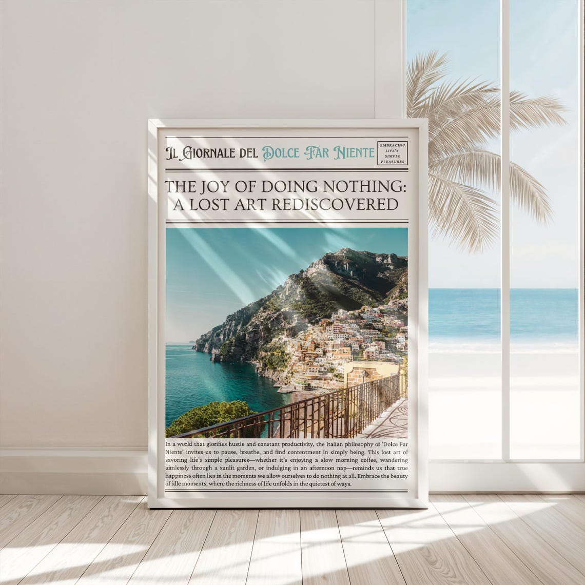 Dolce Far Niente Positano Italy Newspaper Headline Coastal Art Poster - Image 2