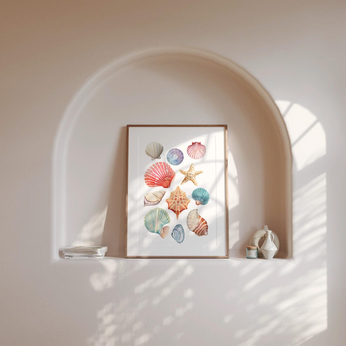 Watercolor Seashells Coastal Beach House Starfish Wall Decor Poster - Image 2