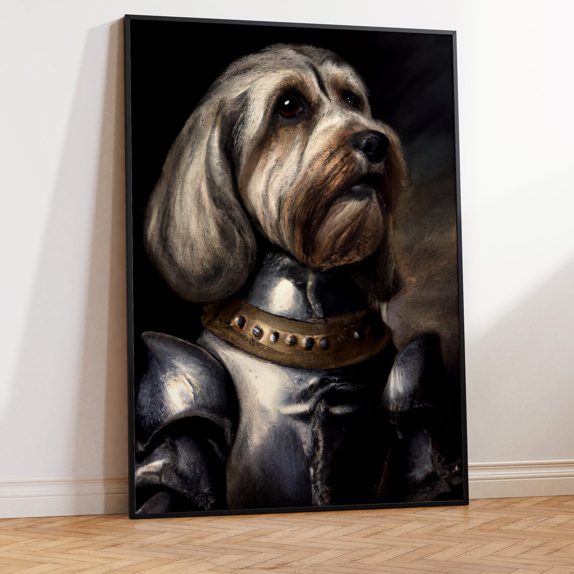 Dog in Knight Armor Funny Renaissance Oil Painting Pet Portrait Poster - Image 2