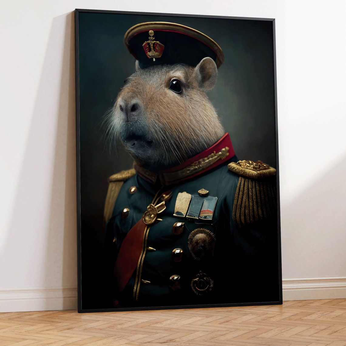 Capybara in Military Uniform Funny Animal Portrait Oil Style Poster - Image 3