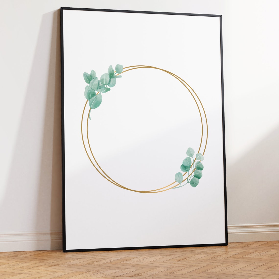 Gold Circle Wreath Eucalyptus Botanical Minimal Floral Frame Poster - Image 2