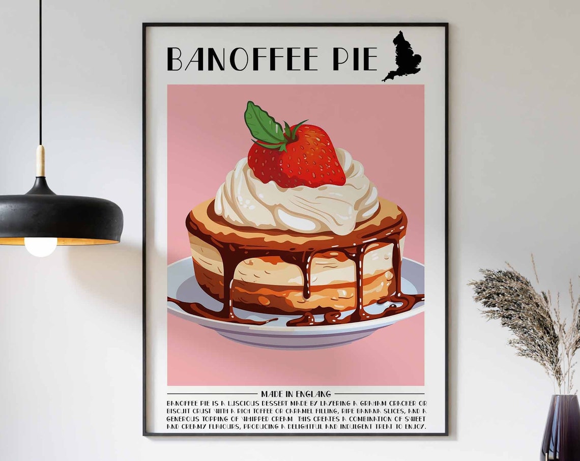 Banoffee Pie Made In England Strawberry Cream Dessert Food Poster