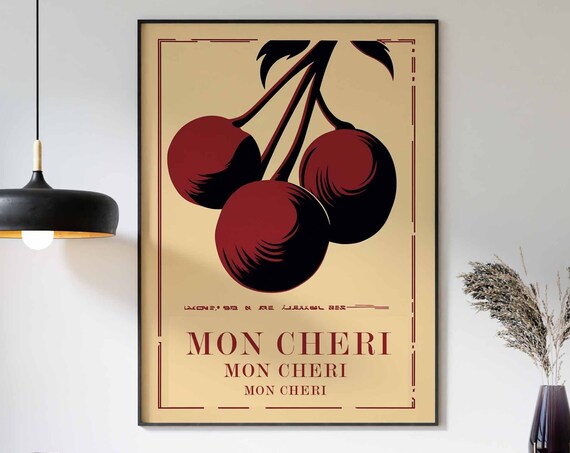 Cherry Wall Art Mon Cheri Wall Art Cherries Poster Vintage Wall Art Trendy Retro Wall Art Cherry Print