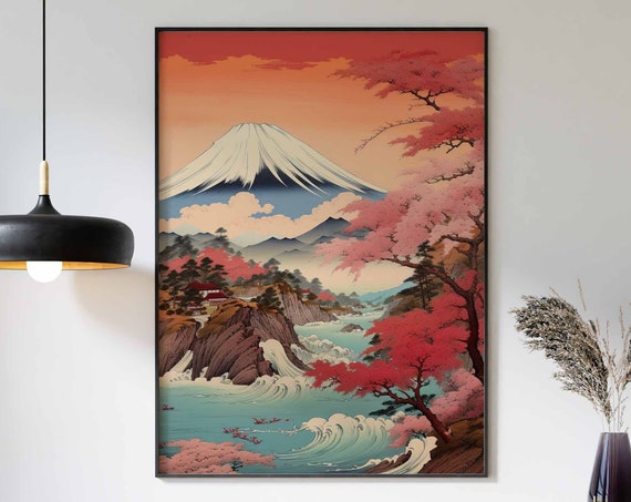 Fiji Mountain Poster Japanese Landscape Poster Japanese Nature Print Traditional Japanese Art Zen Wall Decor
