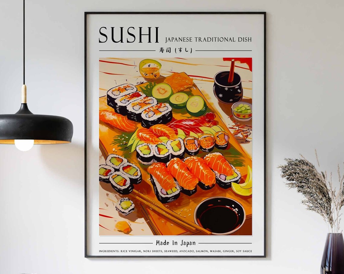 Sushi Japanese Traditional Dish Nigiri Maki Platter Food Poster