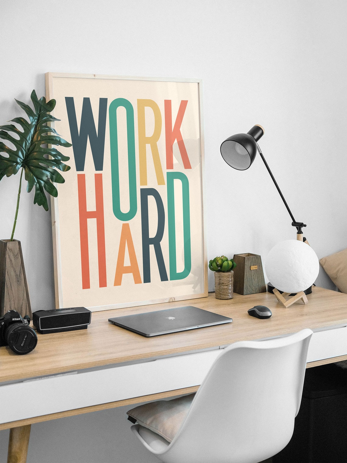 Work Hard Colorful Stacked Letters On Cream Motivational Poster - Image 3