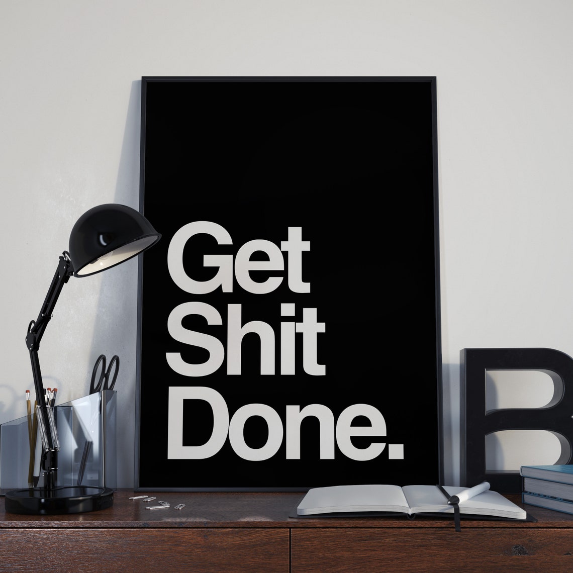 Get Shit Done Bold White Text On Black Motivational Quote Poster - Image 4