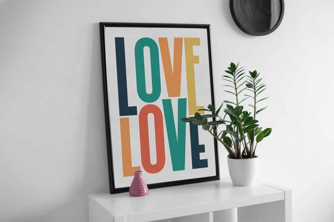 Colorful Stacked Love Typography Mid Century Modern Wall Poster - Image 2