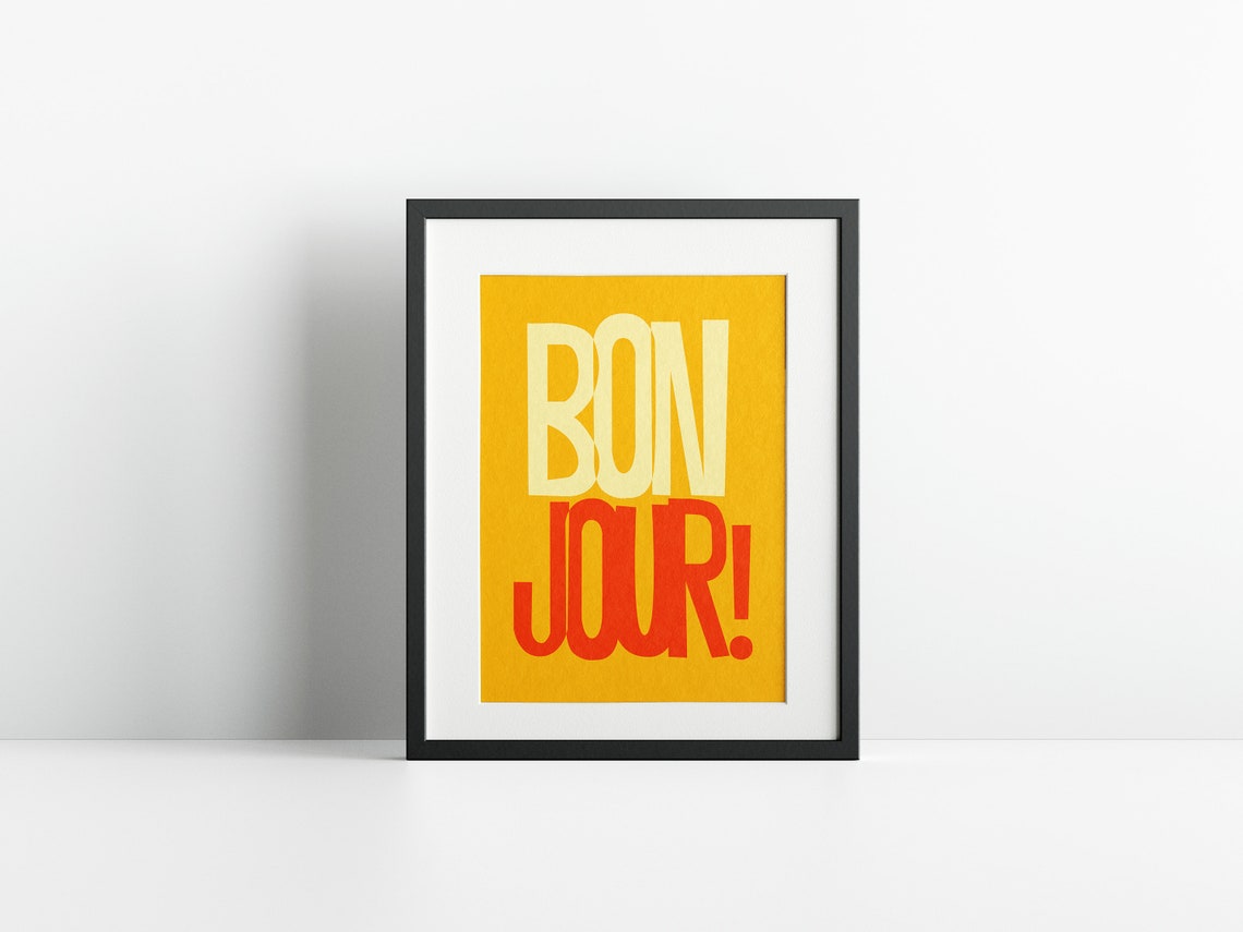 Bon Jour Yellow French Greeting Bold Modern Typography Poster - Image 3
