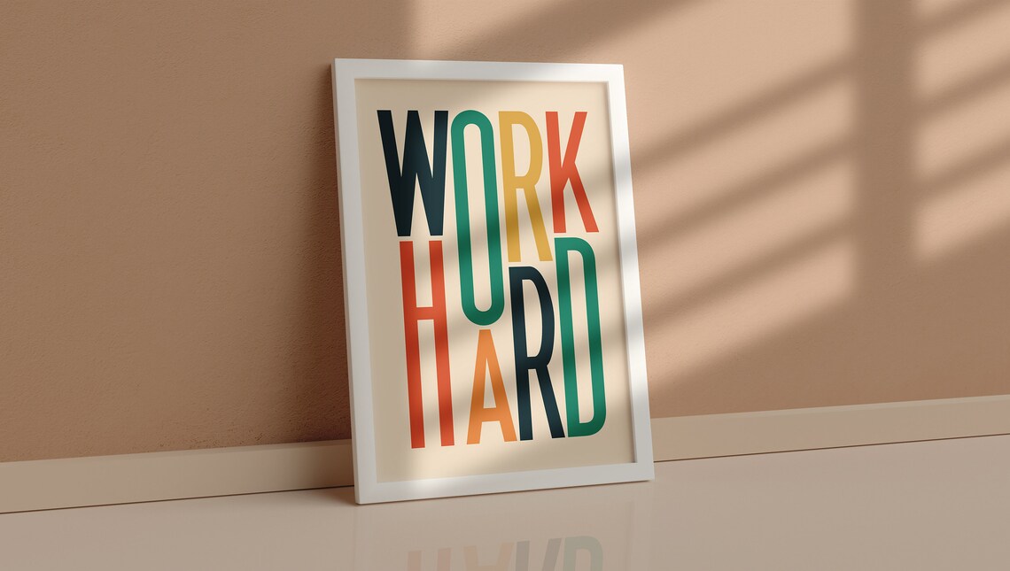 Work Hard Colorful Stacked Letters On Cream Motivational Poster - Image 5