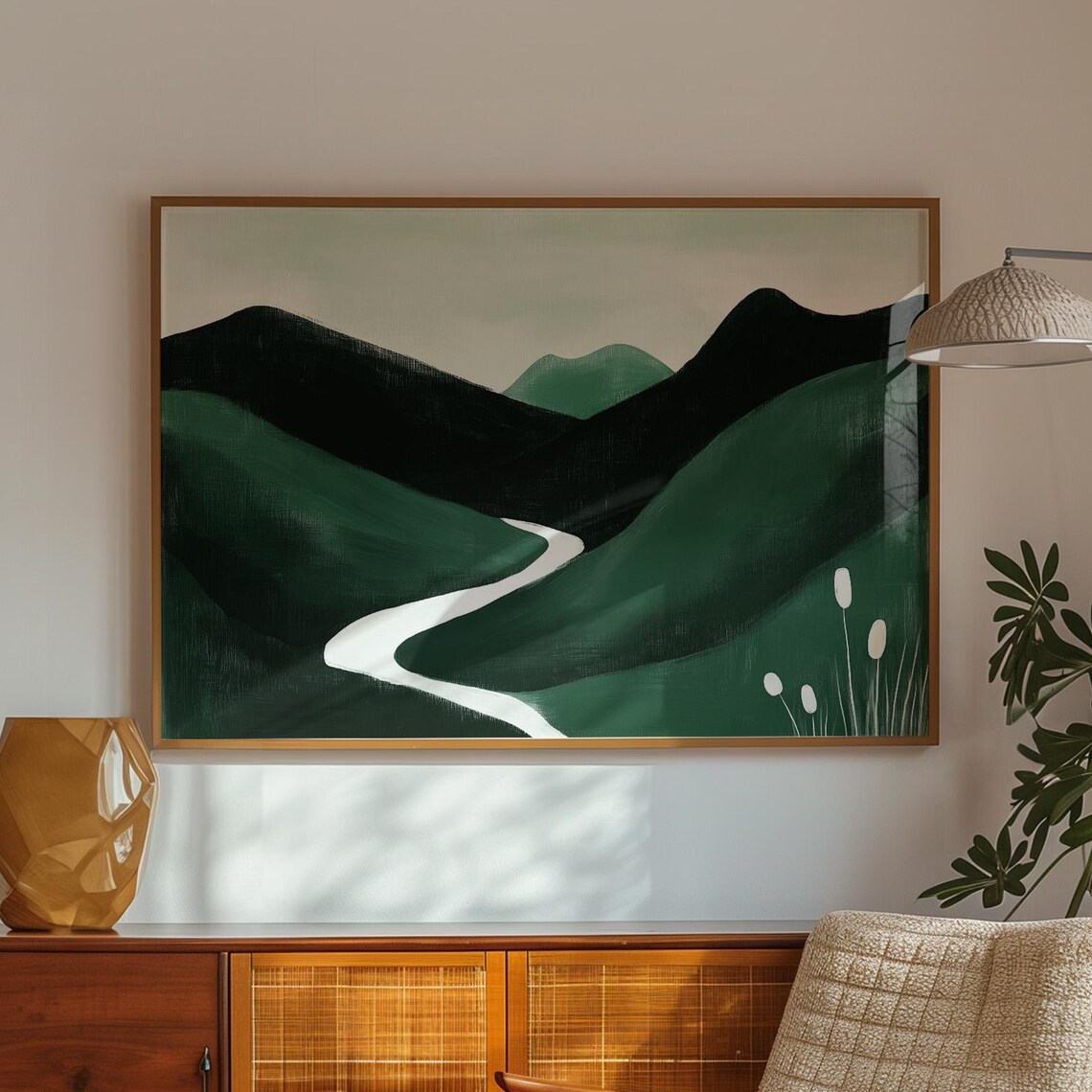 Minimalist Green Landscape, Winding River Art Print - Image 5