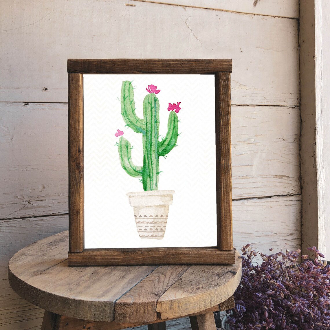 Cactus Blooming Southwestern Chevron Art Print - Image 2