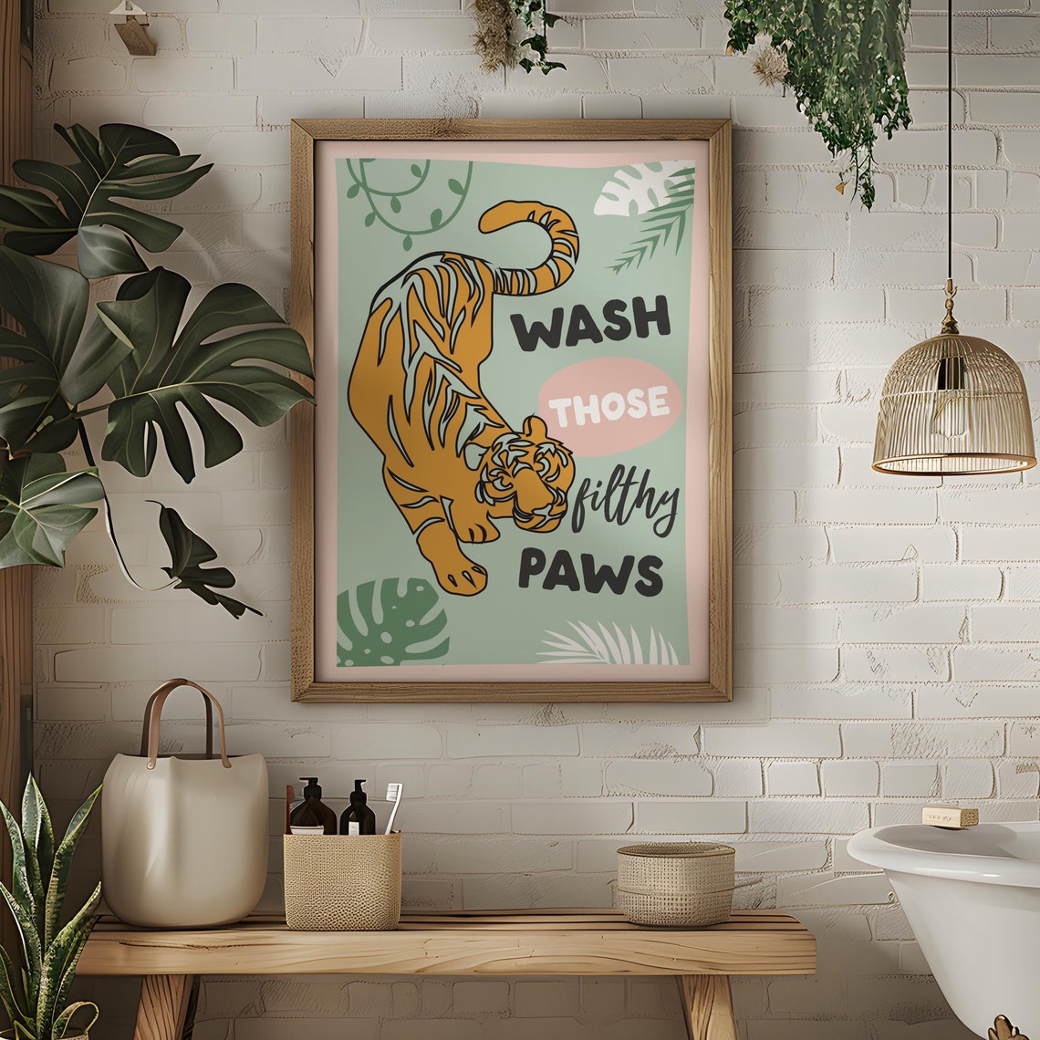 Wash Those Filthy Paws Tiger Bathroom Funny Jungle Decor Poster