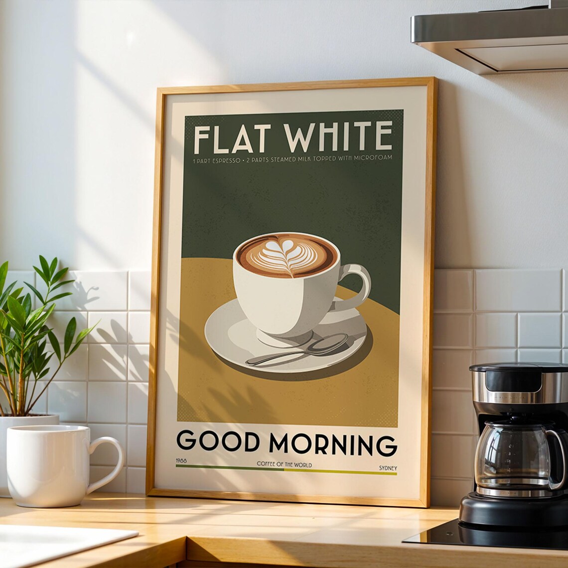 Flat White Coffee Vintage Kitchen Bar Art Print