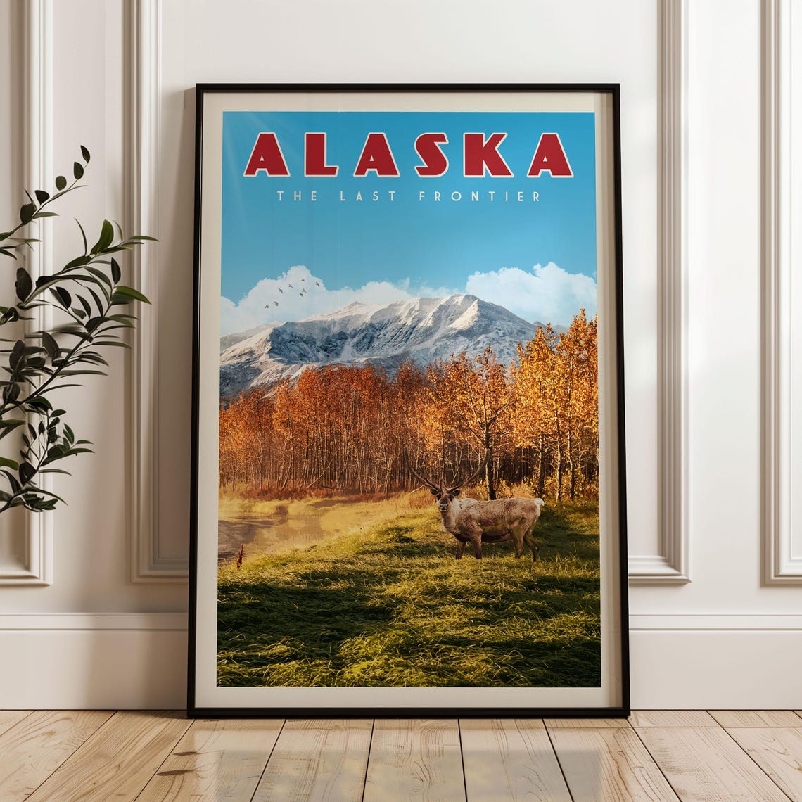 Alaska The Last Frontier Caribou Autumn Mountains Travel Poster