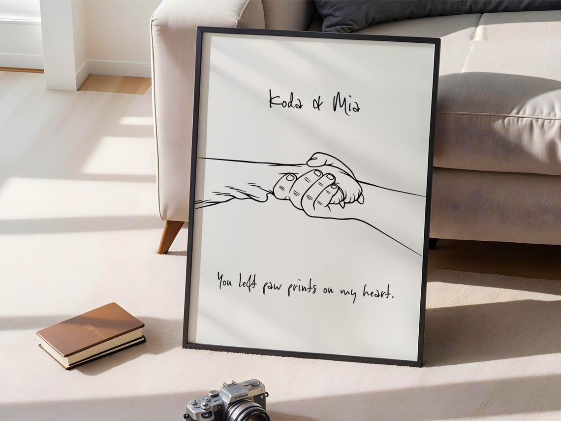 Personalized Dog Paw and Hand Memorial Line Art Tribute Poster
