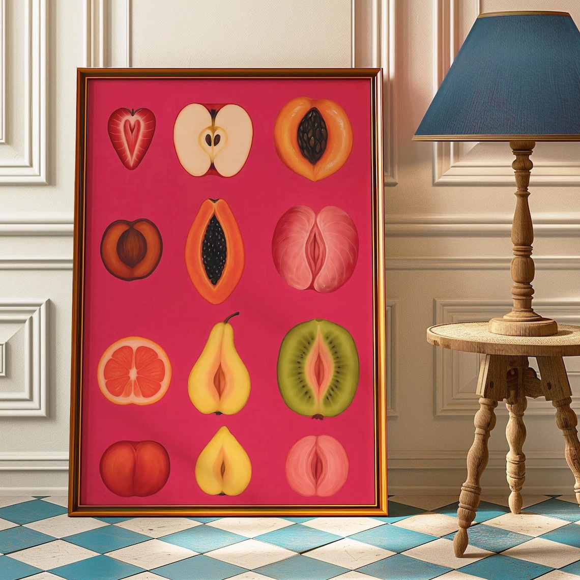 Sliced Feminine Fruit Vintage Poster, Kitchen Wall Art