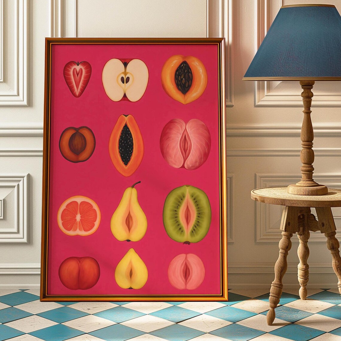 Sliced Feminine Fruit Vintage Art Print, Kitchen