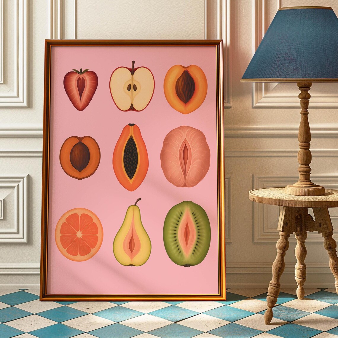 Sliced Feminine Fruit Vintage Poster, Kitchen Art Print