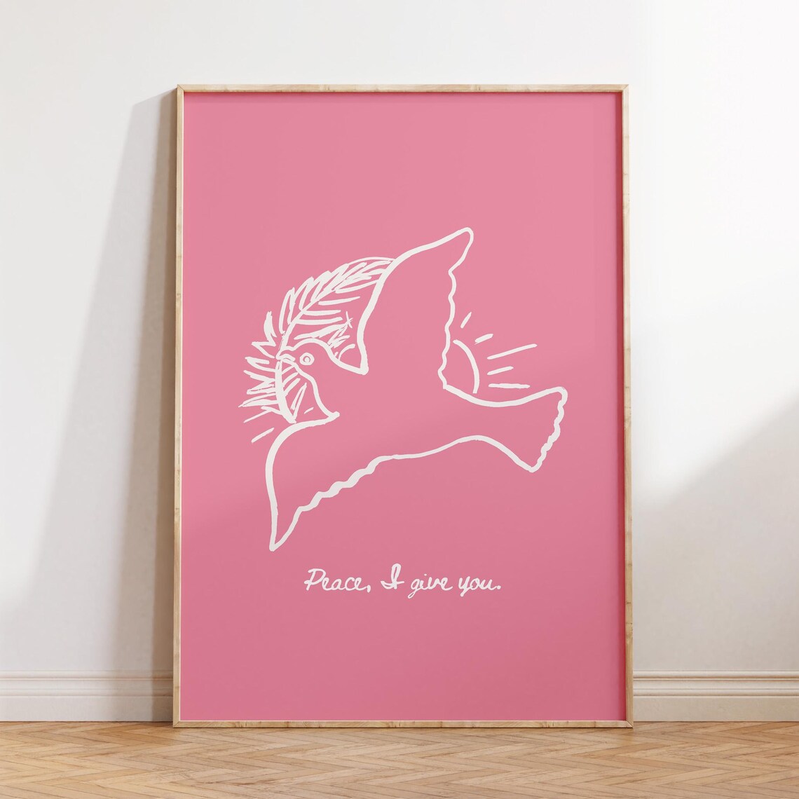 Peace I Give You Dove Pink Christian Line Art Scripture Poster