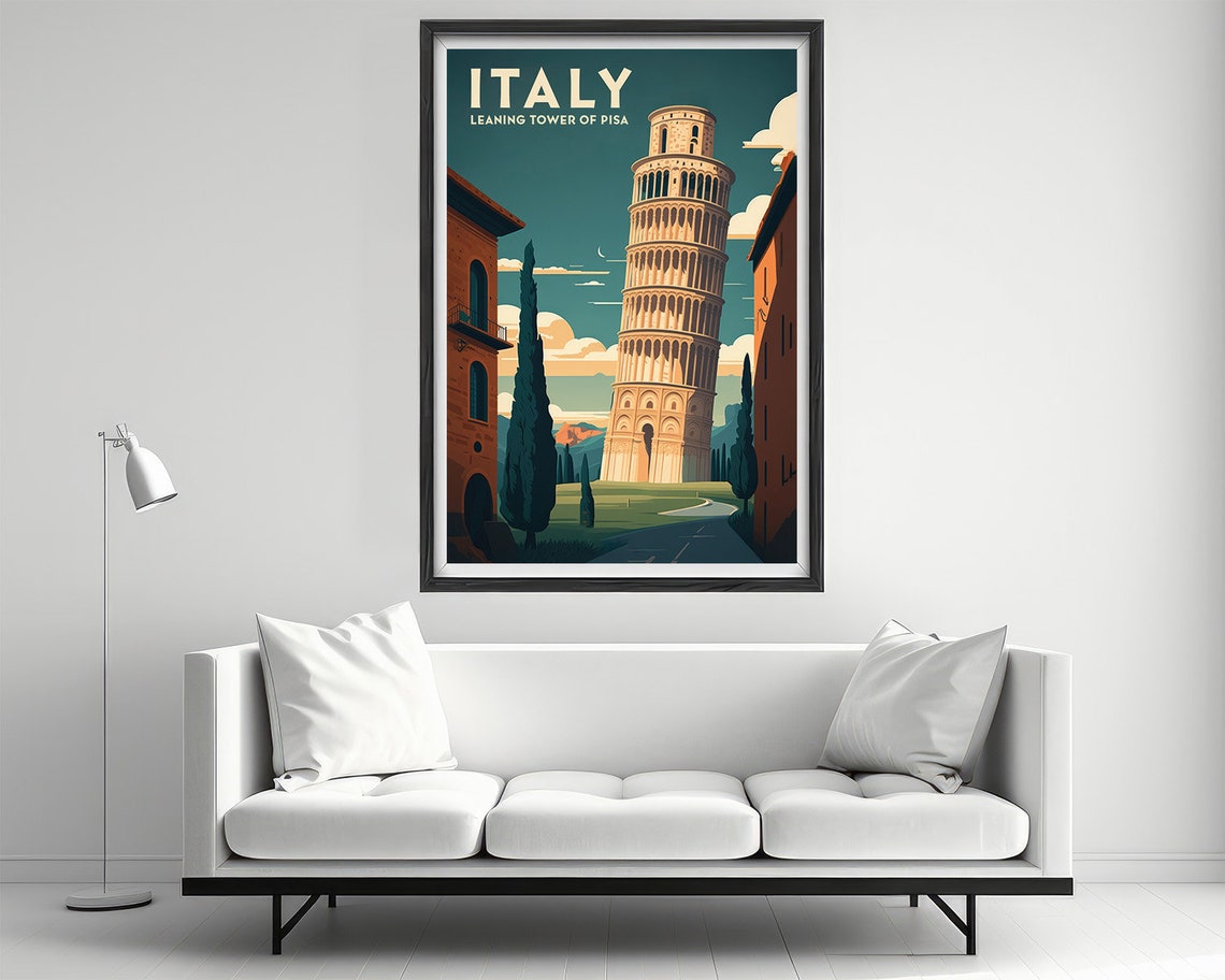 The Leaning Tower Of Pisa Travel Poster Italy Wall Art Print Italy Painting Tower Of Pisa Illustration Italy Watercolor Home Decor - Image 2