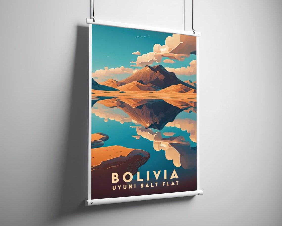 Bolivia Uyuni Salt Flat Travel Poster Bolivia Uyuni Salt Flat Wall Art Print Bolivia Painting Illustration Bolivia Watercolor Art - Image 3