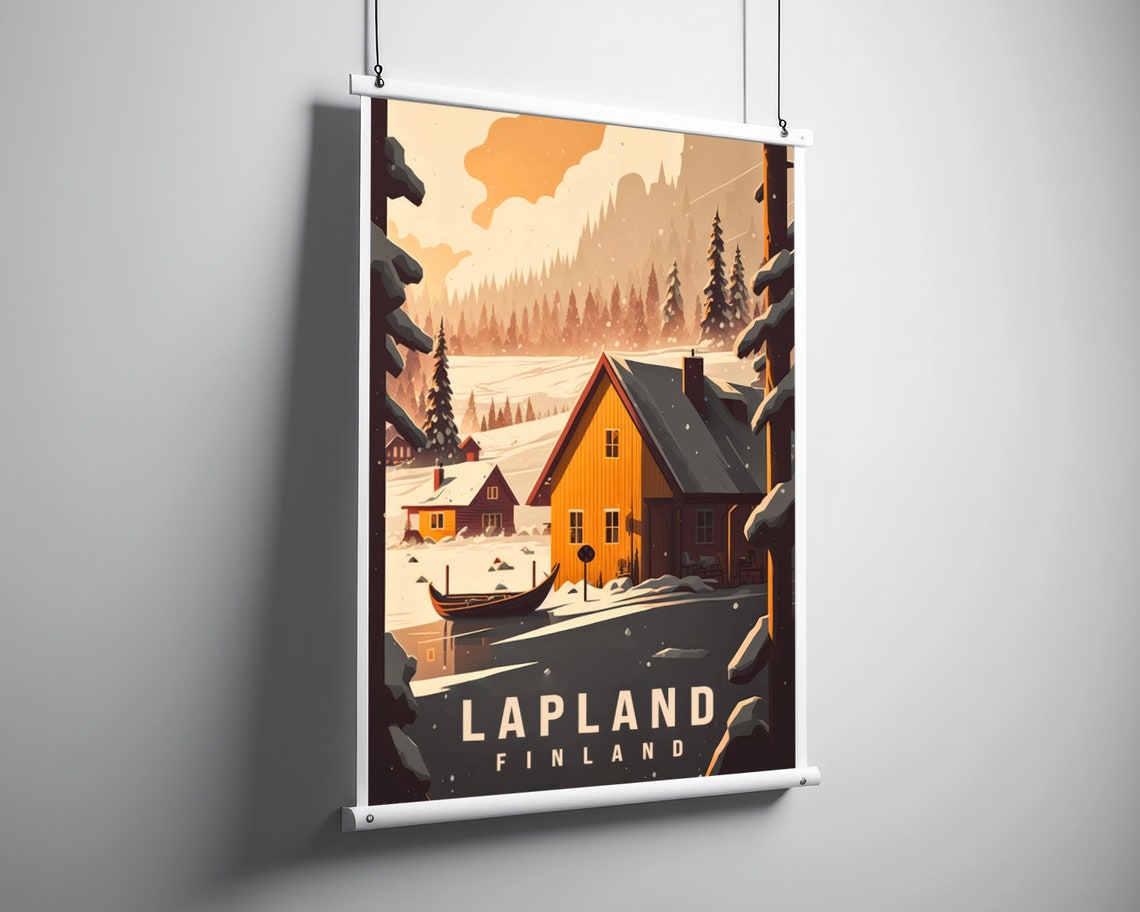 Lapland Finland Travel Poster Lapland Finland Wall Art Print Lapland Finland Finland Painting Illustration Lapland Watercolor Home Decor - Image 3