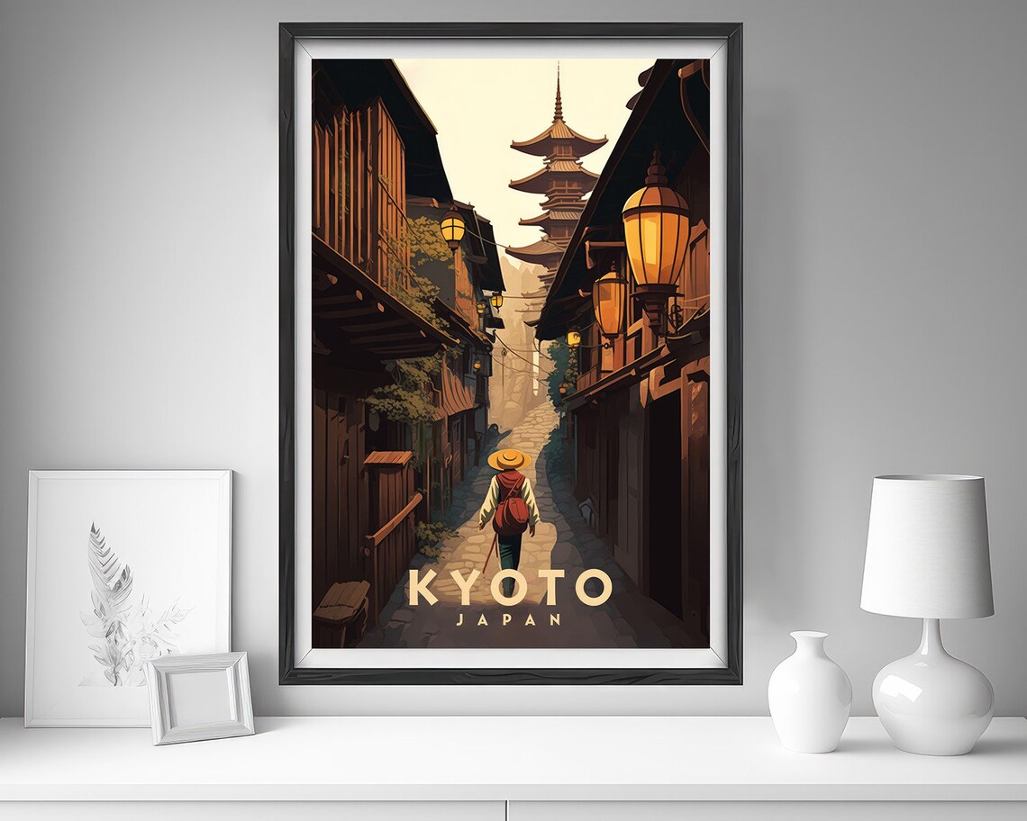 Kyoto Japan Vintage Travel Poster Old Town Lantern Alley Scene - Image 4