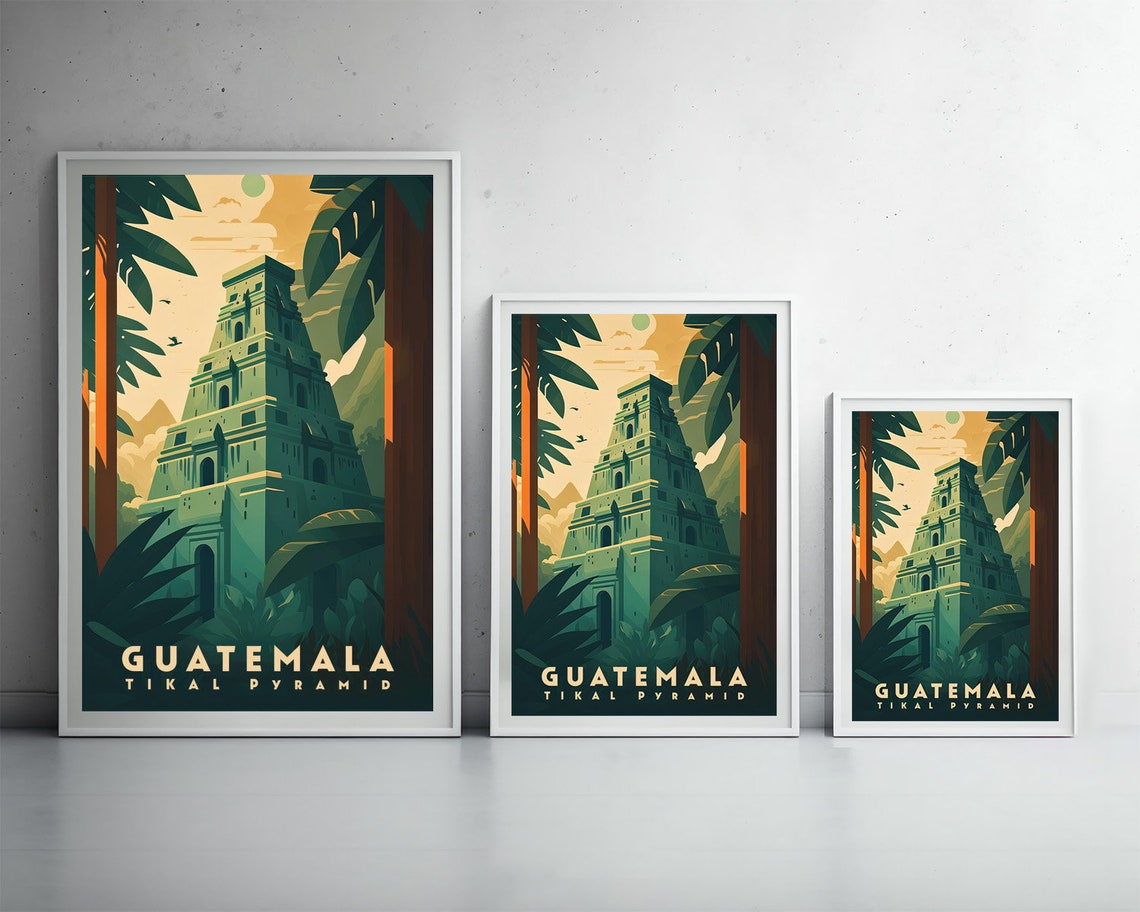 Guatemala Tikal Pyramid Mayan Ruins Jungle Vintage Travel Poster - Image 5