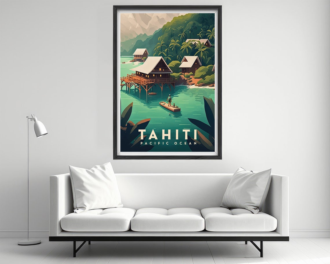 Tahiti Pacific Ocean Travel Poster Tahiti Pacific Ocean Wall Art Print Tahiti Painting Illustration Tahiti Watercolor Home Decor - Image 2