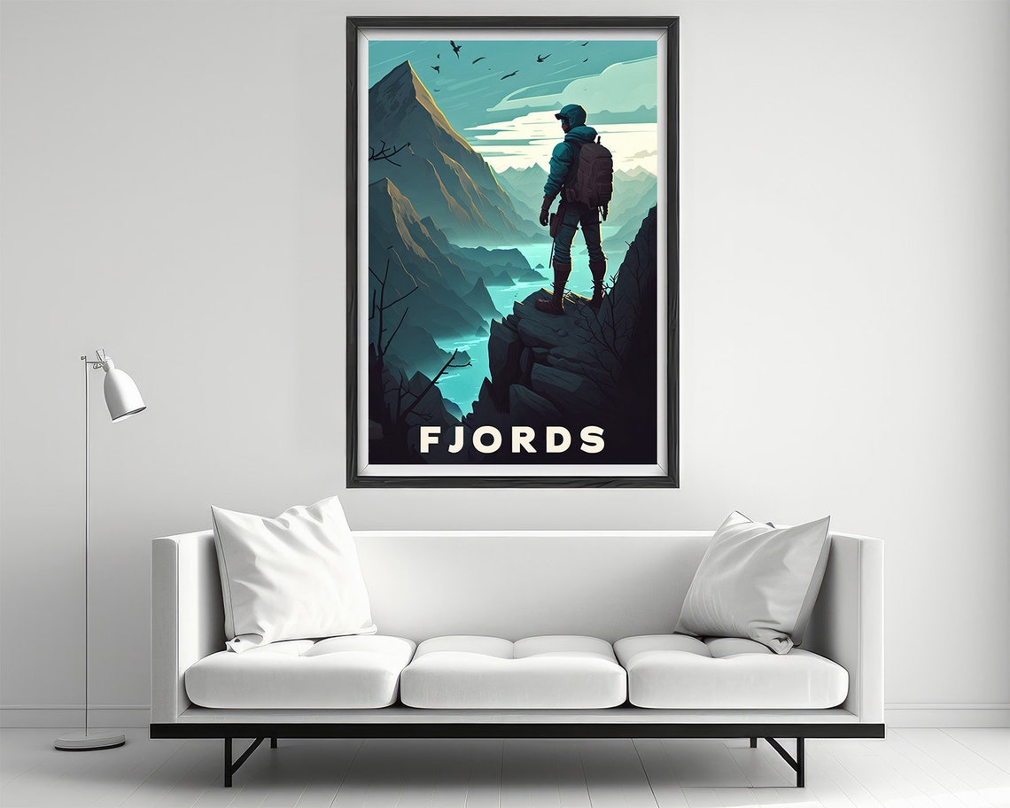 Norway Fjords Hiker Scenic Mountain View Adventure Travel Poster - Image 2