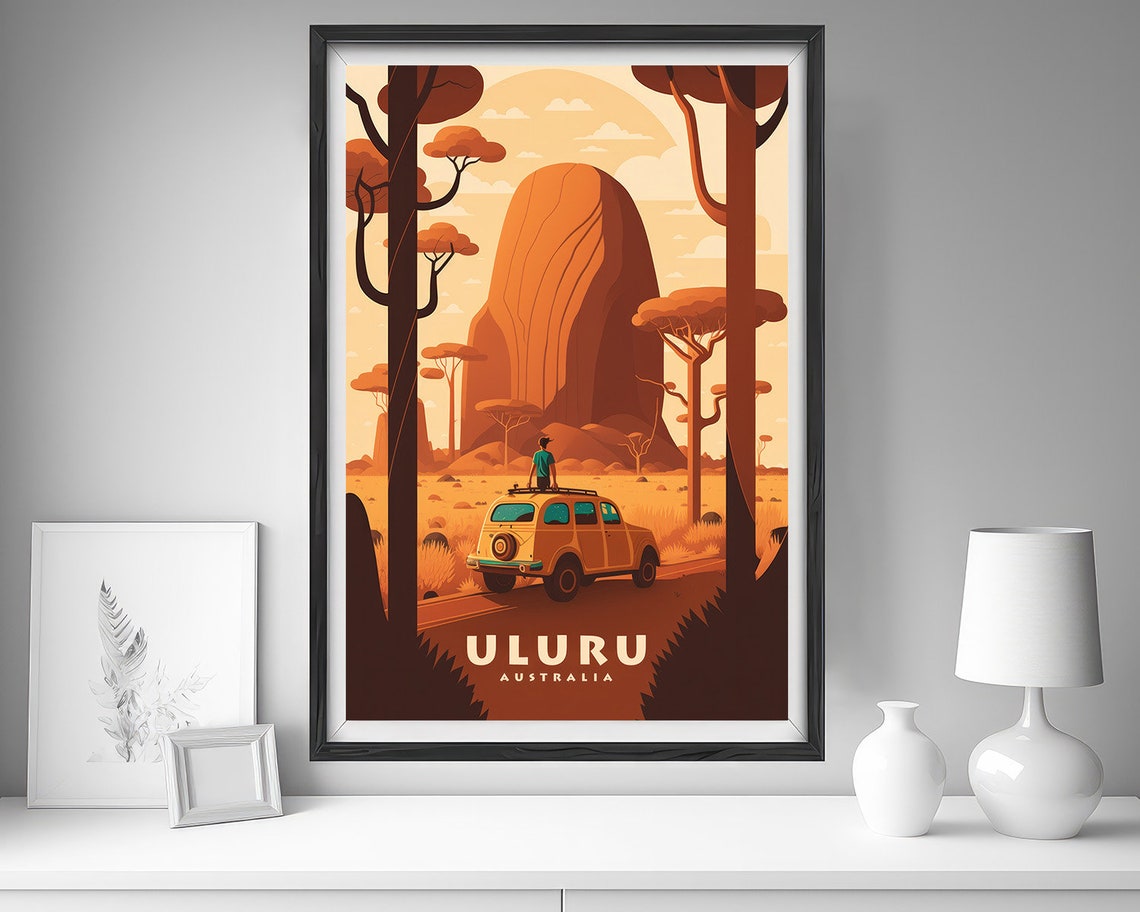 Uluru Australia Red Rock Road Trip Station Wagon Vintage Poster - Image 3