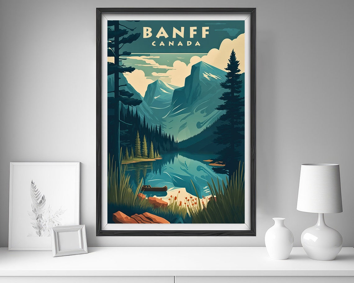 Banff Canada Alpine Lake Canoe Mountains Vintage Travel Poster - Image 4