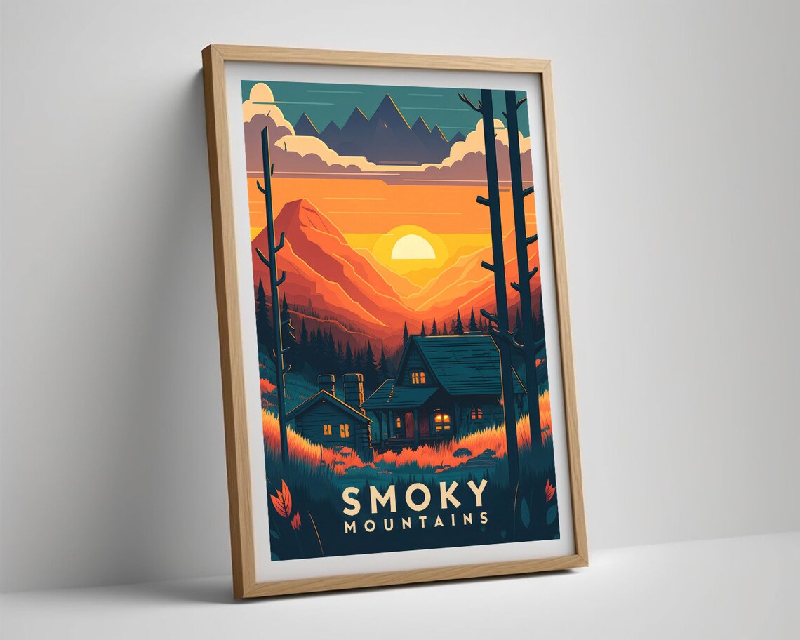 Great Smoky Mountains Travel Poster Great Smoky Mountains Wall Art Print Smoky Mountains Painting Illustration Smoky Mountains - Image 5