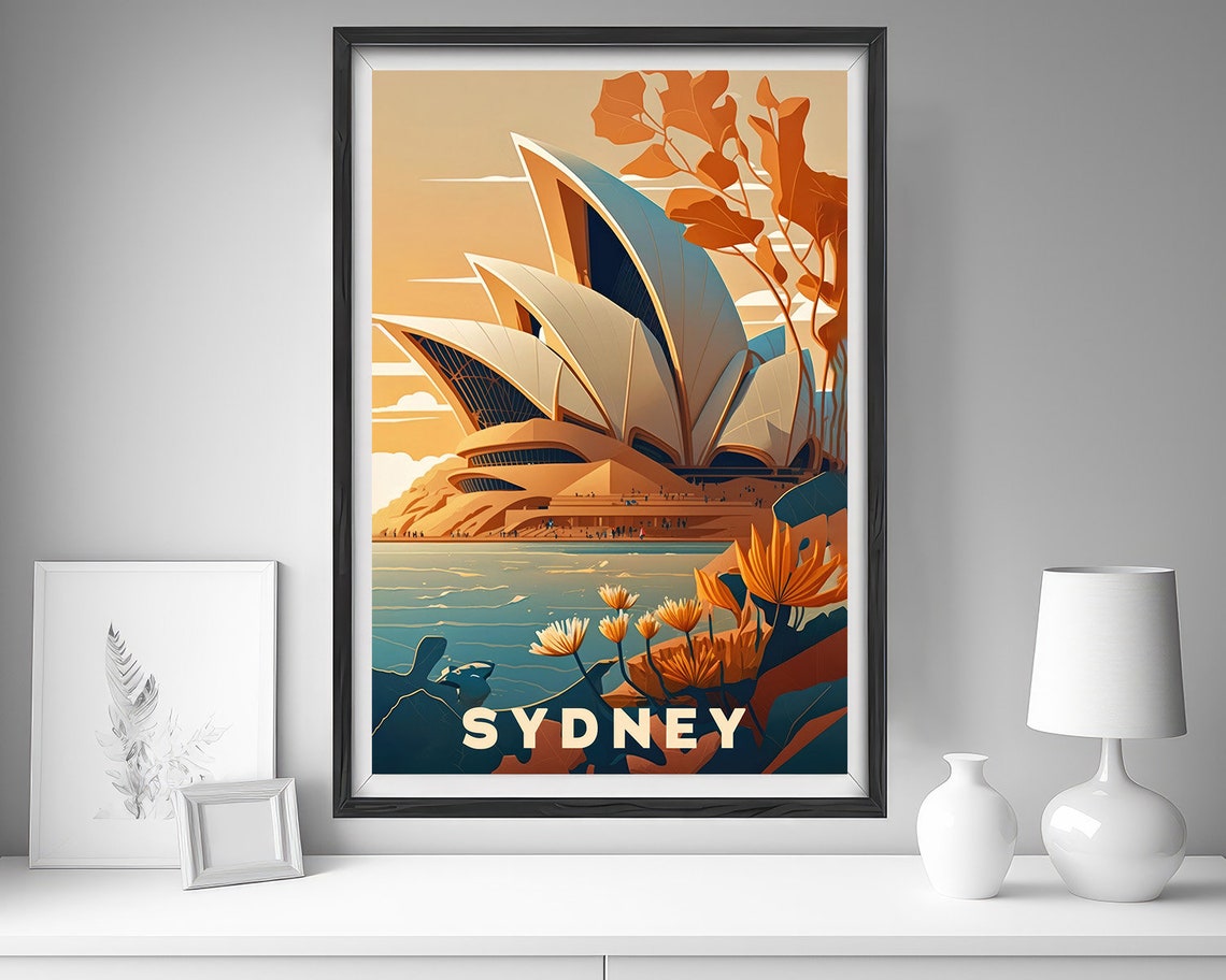 Sydney Australia Vintage Travel Poster Opera House Harbor Art - Image 4