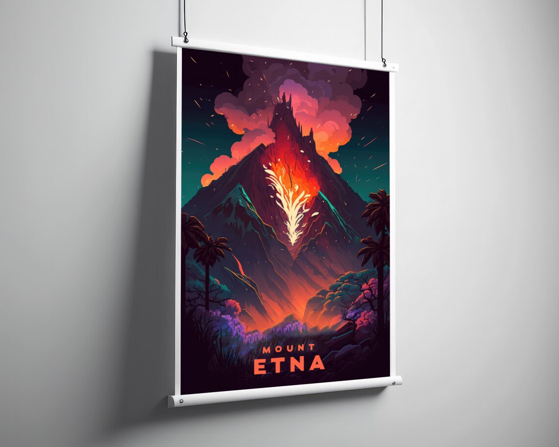 Mount Etna Travel Poster Mt Etna Wall Art Print Sicily Italy Poster Italy Painting Volcano Illustration Mount Etna Watercolor Home Decor - Image 3