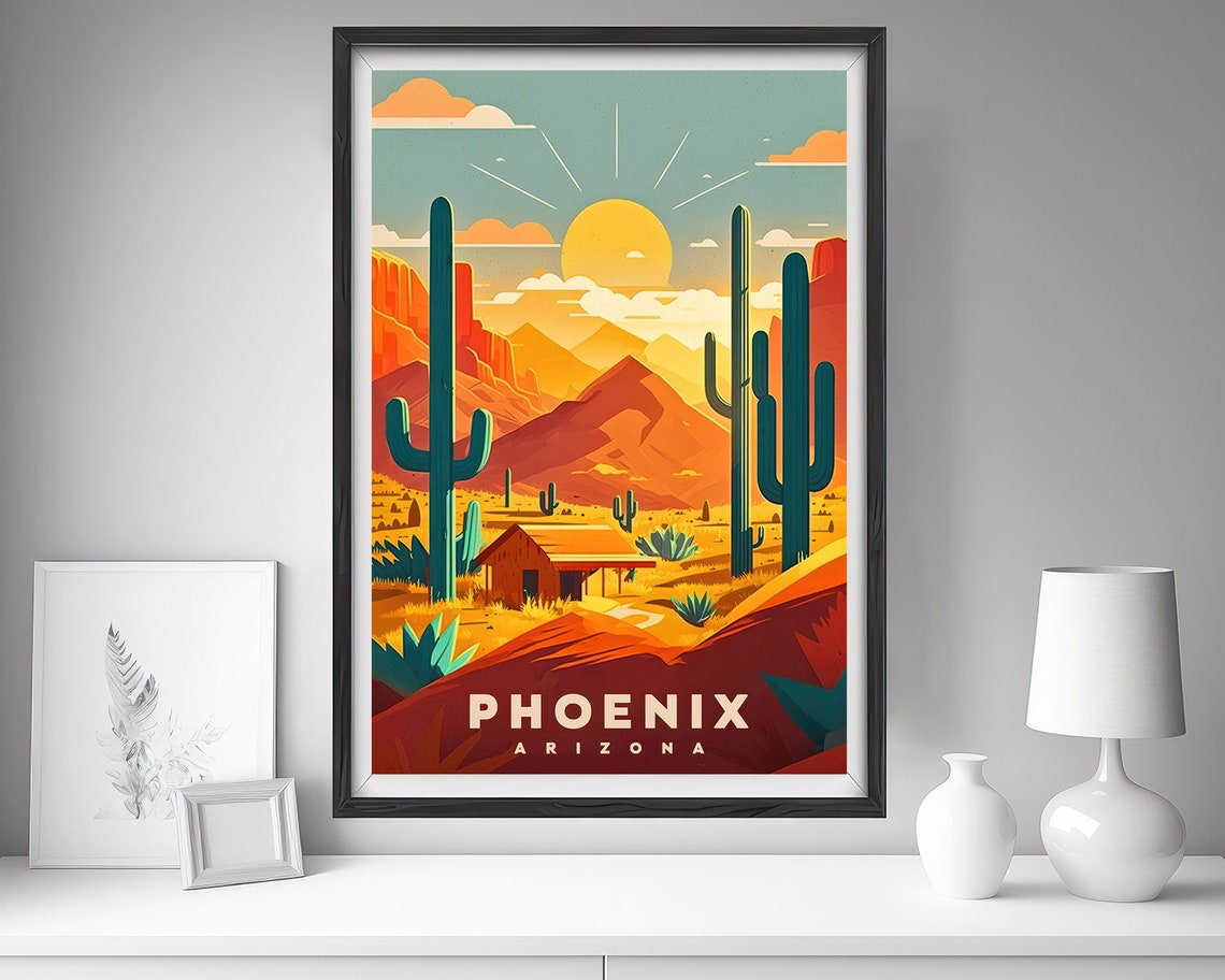 Phoenix Arizona Desert Cacti Blazing Sunset Retro Travel Poster Art - Image 4
