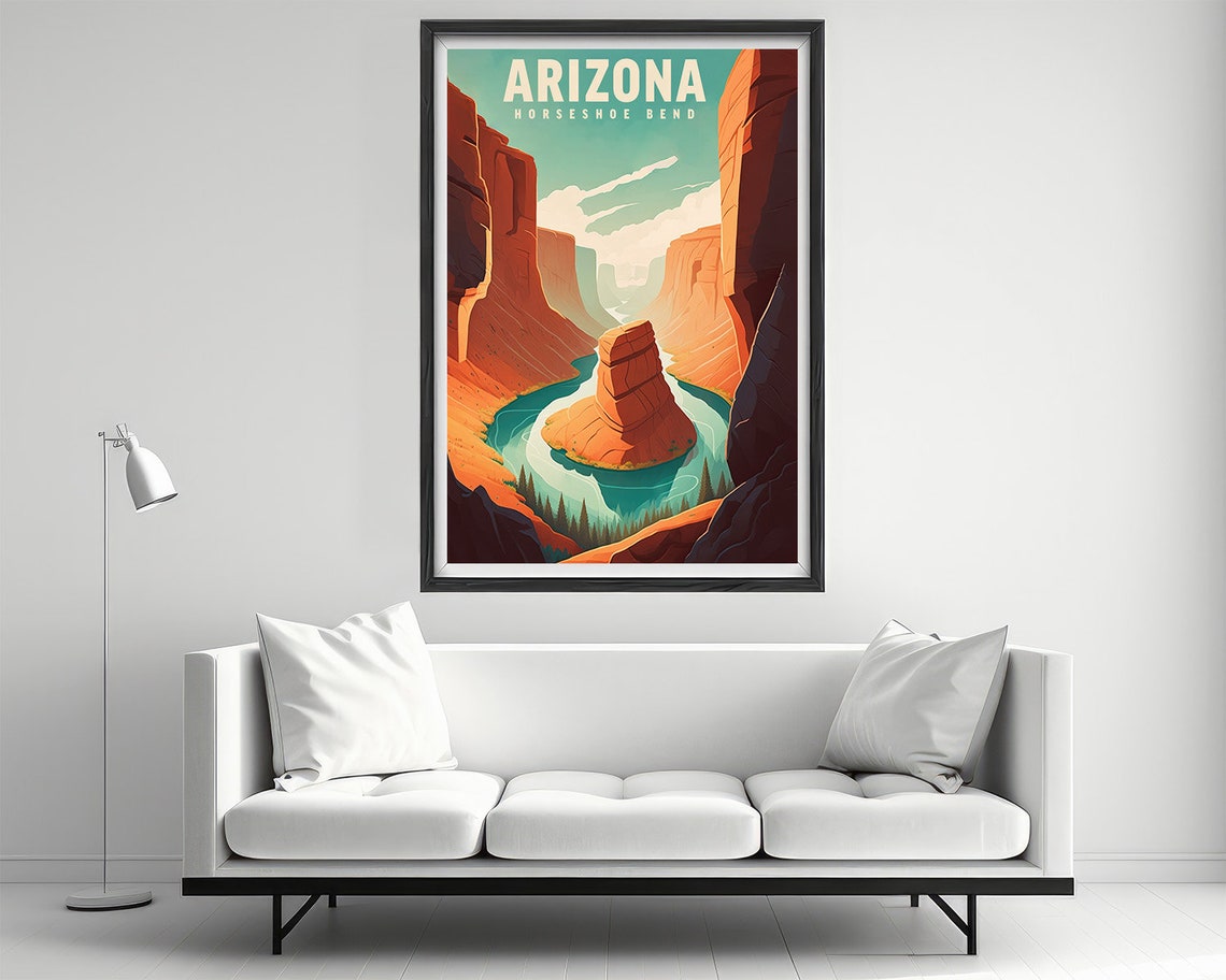 Arizona Horseshoe Bend Canyon River Overlook Retro Travel Poster - Image 2