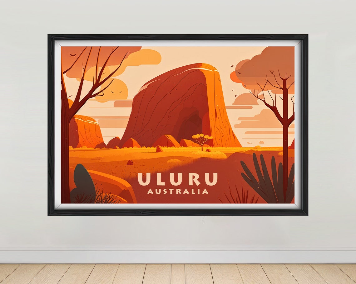 Uluru Australia Red Rock Sunset Vintage Travel Poster Outback