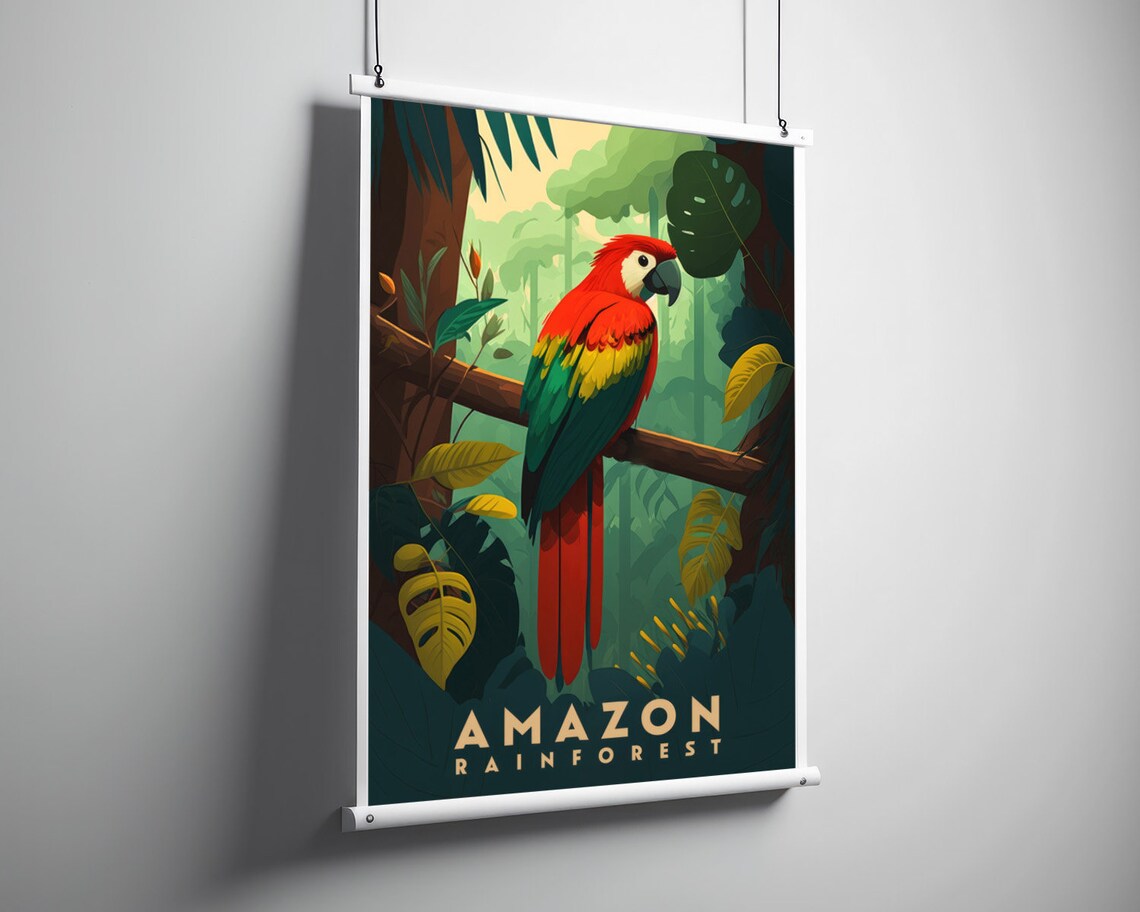 Amazon Rainforest Vintage Travel Poster Scarlet Macaw Jungle - Image 3