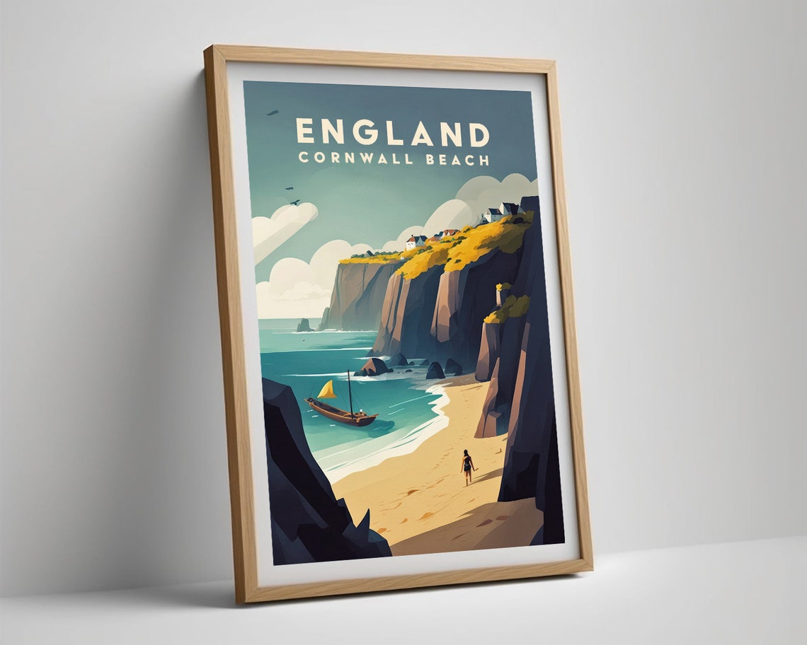 England Cornwall Beach Cliffs Sailboat Retro Travel Art Poster - Image 5